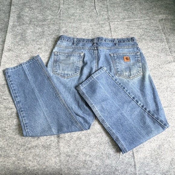 Carhartt Jeans Tagged 38 X 30 Traditional Fit Light Blue Denim Work Wear Comfy F - Picture 1 of 11